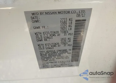 2013 Infiniti Jx35 из США, поврежденный, VIN 5N1AL0MM1DC318122